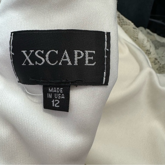 Xscape White Lace Illusion Cutout Lined Tule Fit & Flare Special Occasion Dress - Picture 2 of 9